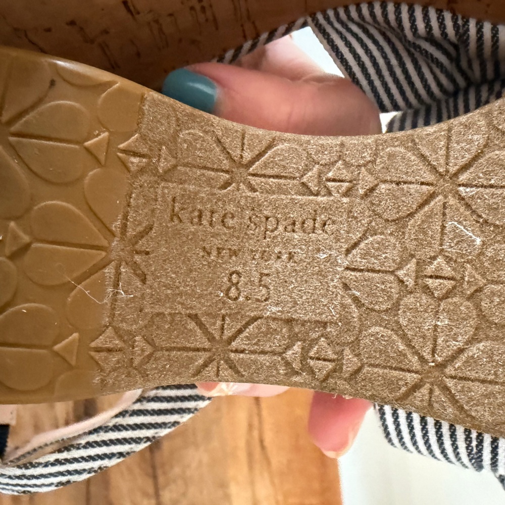 Kate Spade Julep Canvas & Cork Platform Wedge Sandals Heels Blue Women’s 8.5 - Picture 9 of 9